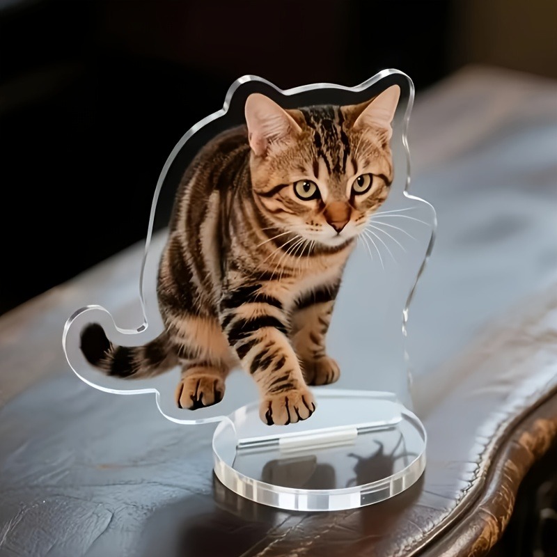 Pet Portrait Custom - カスタム不規則型ペットアクリルスタンド、2Dフラットペット写真卓上ディスプレイ（台座付き）、猫と犬のカスタムポートレートデスクトップオーナメント