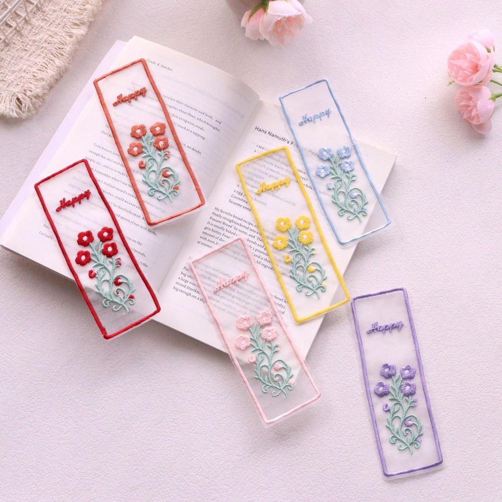 クリエイティブな透明オーガンザブックマーク 花柄刺繍長方形ブ - Dried Flower Bookmark のレビューと価格