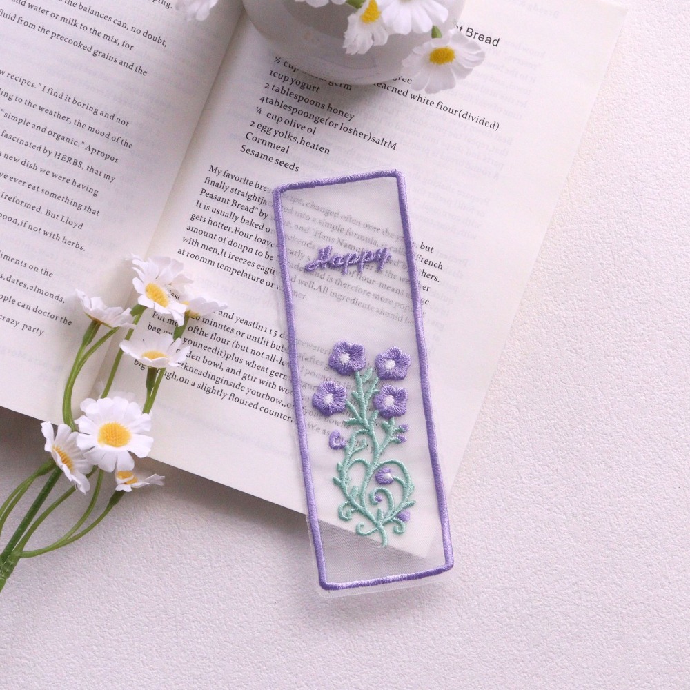 クリエイティブな透明オーガンザブックマーク 花柄刺繍長方形ブ - Dried Flower Bookmark のレビューと価格