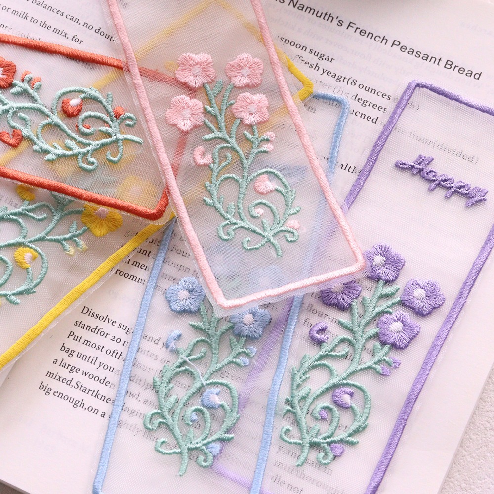 クリエイティブな透明オーガンザブックマーク 花柄刺繍長方形ブ - Dried Flower Bookmark のレビューと価格