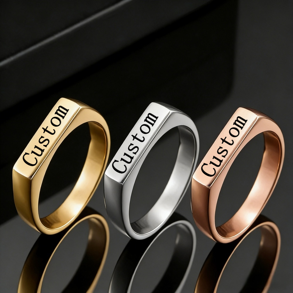 カスタマイズされた彫刻名写真リングステンレス鋼パーソナライズ - Initial Ring Custom のレビューと価格