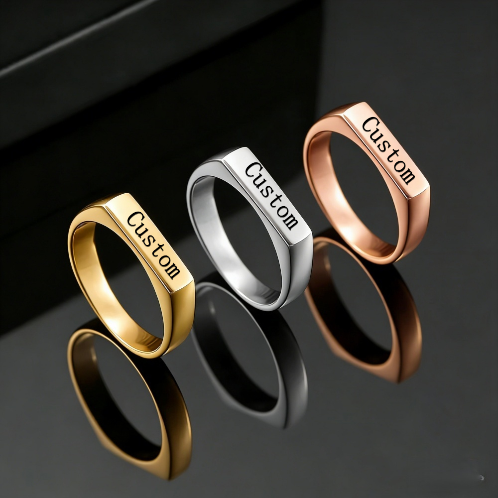 カスタマイズされた彫刻名写真リングステンレス鋼パーソナライズ - Initial Ring Custom のレビューと価格