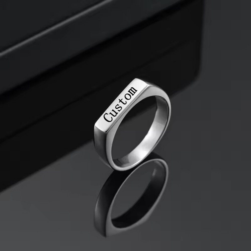 カスタマイズされた彫刻名写真リングステンレス鋼パーソナライズ - Initial Ring Custom のレビューと価格