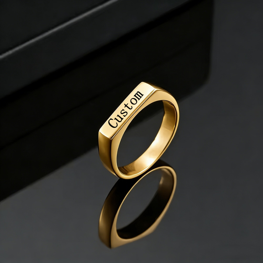 カスタマイズされた彫刻名写真リングステンレス鋼パーソナライズ - Initial Ring Custom のレビューと価格