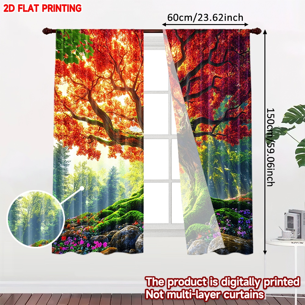 2Dフラット印刷2枚組カーテンカーテン雄大な秋の木デジタルプ - Family Tree Print のレビューと価格
